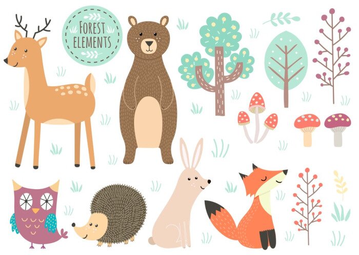 Poster Bosdieren en plukjes gras