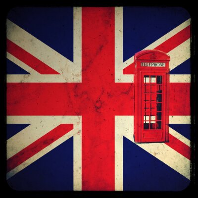 Britse vlag met een telefooncel