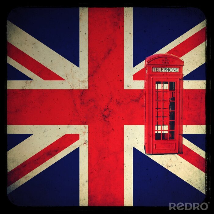 Poster Britse vlag met een telefooncel