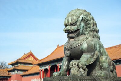 Poster Bronzen leeuw voogd in de Verboden Stad, Beijing