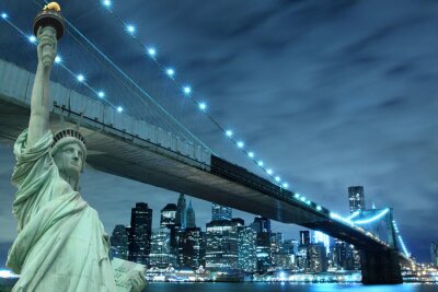 Poster Brooklyn Bridge en Vrijheidsbeeld kunstwerk