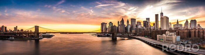 Poster Brooklyn Bridge panorama bij zonsondergang