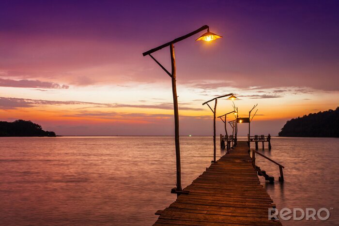 Poster Brug met verlichte lantaarns