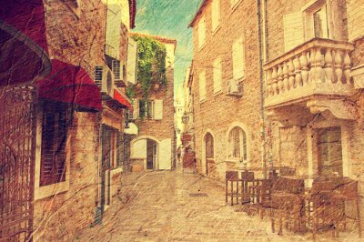 Budva, Montenegro. Picture in artistieke retro stijl.