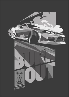 Poster Burnout auto, Japanse drijf sport, Street Racing