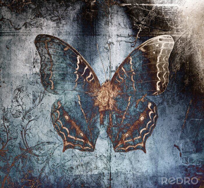 Poster butterfly metal blue 