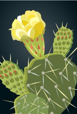 Poster Cactus met gele bloem en rode stekels