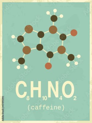 Poster Cafeïnemolecuul met chemische formule op de achtergrond