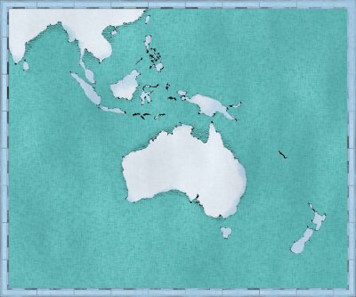 Poster Cartina dell’Oceania, disegnata illustrata pennellate, cartina geografica, fisica. Cartografia, atlante geografico