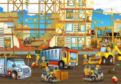 Cartoon bouwplaats met arbeiders