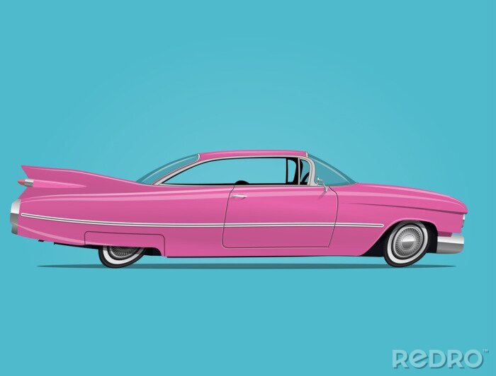Poster Cartoon gestileerde vector illustratie van de vintage roze auto.
