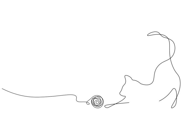 Poster Cat playing toy ball one line drawing vector illustration