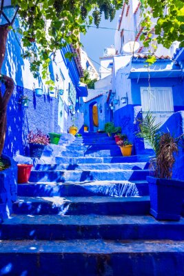 Poster Chefchaouen blauwe trappen