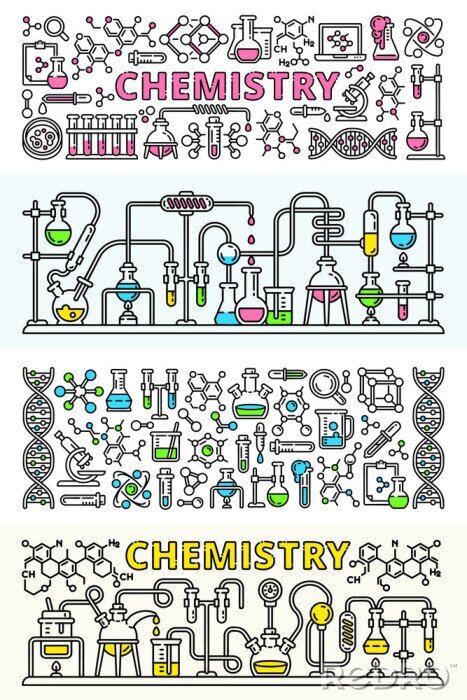 Poster Chemie lab banner set. Overzichtsreeks van de vectorbanner van het chemielaboratorium voor Webontwerp