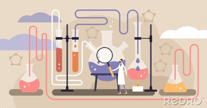 Poster Chemie vector illustratie. Flat mini wetenschap onderzoek personen concept.