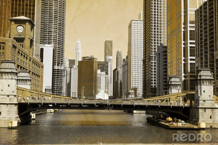 Poster Chicago bruggen in vintage stijl