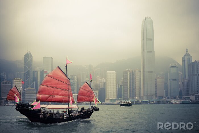 Poster Chinese zeilboot in Hong Kong
