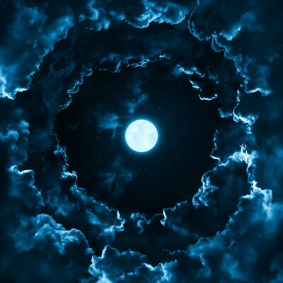 Poster Cirkels van donkere wolken omringen de maan