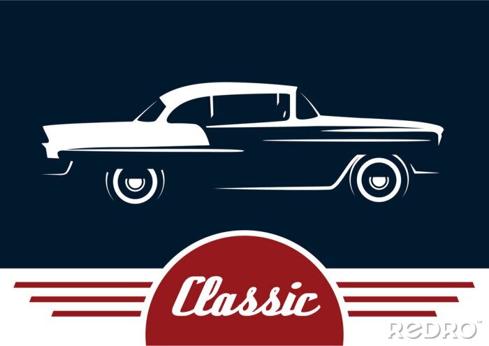 Poster Classic Reto car - Vintage voertuig silhouet. vector design