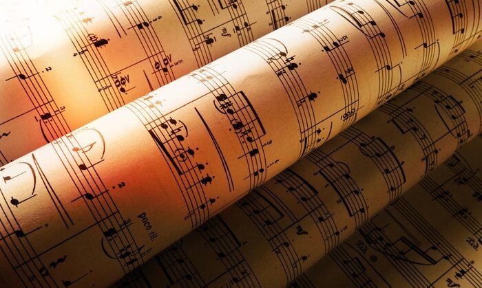 Poster Classic sheets with music notes sign