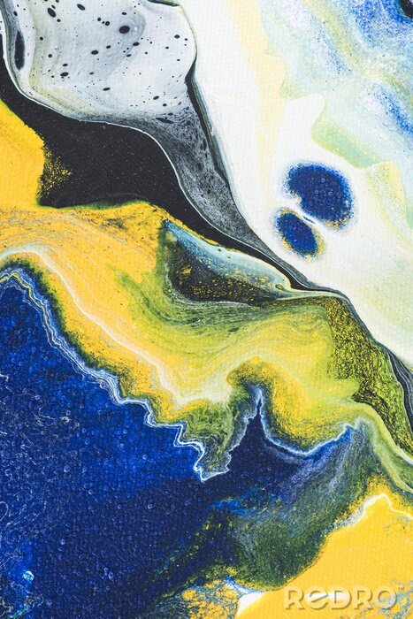 Poster close up of abstract texture with yellow and blue oil paint