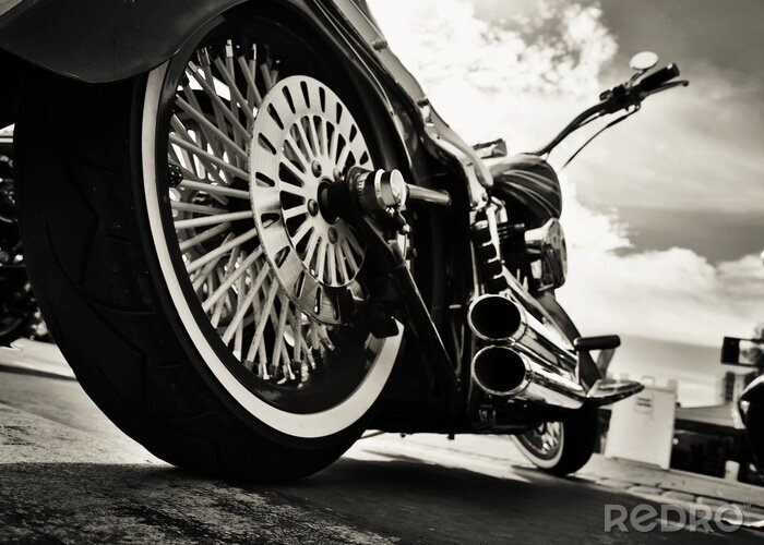 Poster Close-up van een motorfietswiel