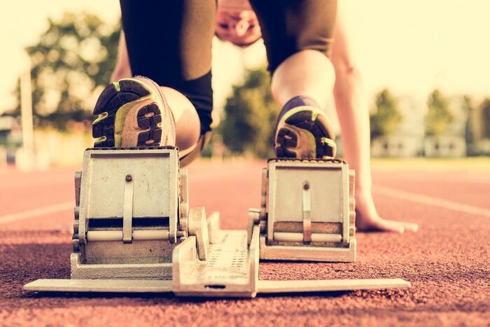 Poster Close-up van het startblok.