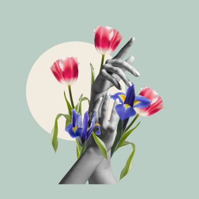 Collage van handen en bloemen