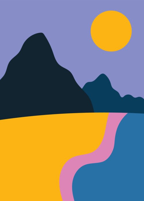 Poster Colorful background with landscape, abstract mountains. Abstract colored backdrop with hand-drawn elements or curves. Creative vector illustration - poster design.