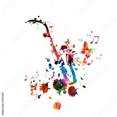 Poster Colorful music background with saxophone