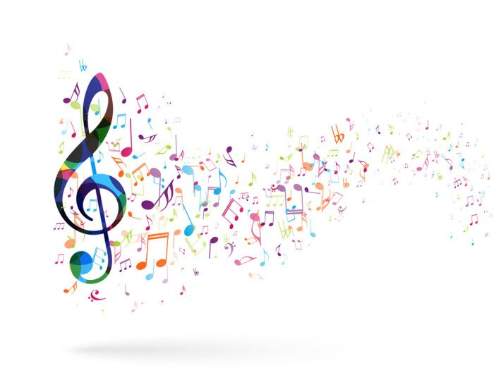 Poster Colorful music notes background, abstract sign and symbol