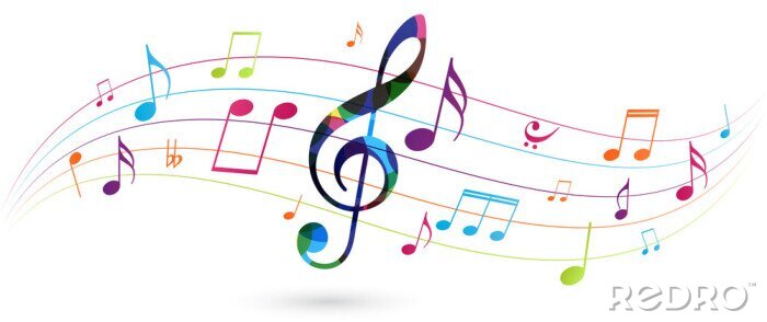 Poster Colorful music notes background isolated on white