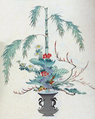 Poster Compositie van bamboe en planten in een vaas