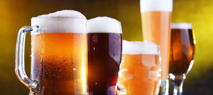 Poster Composition with five glasses of beer