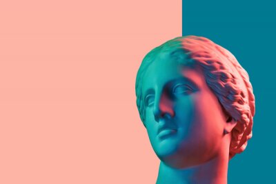 Sticker Contemporary art concept collage with antique statue head in a surreal style. Modern unusual art.