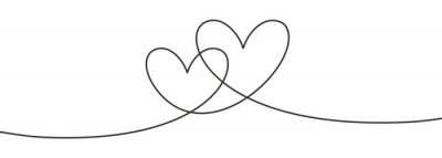 Continuous line drawing two hearts embracing, Black and white vector minimalist illustration of love concept minimalism one hand drawn sketch romantic theme.