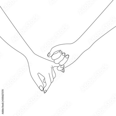 Poster Contouren van ineengevlochten handen op een witte achtergrond