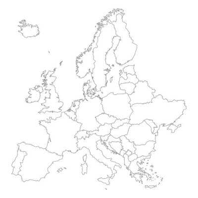 Poster Contourkaart van Europa op een witte achtergrond