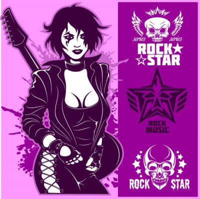 Poster Cool rockster meisje gitaar spelen