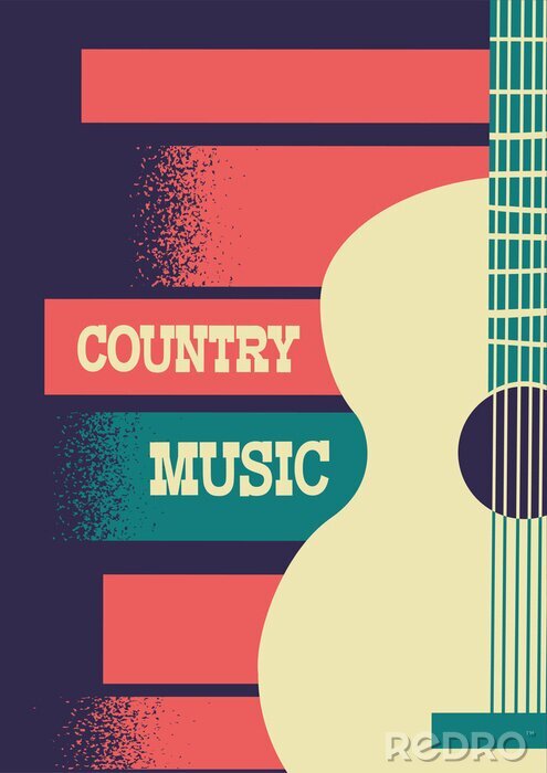 Poster Country muziekachtergrond met muzikale instrument akoestische gitaar en decoratietekst.