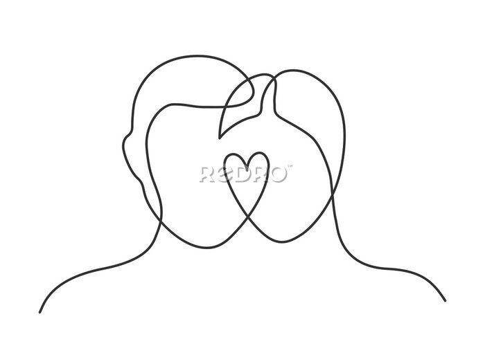 Poster couple heart one line