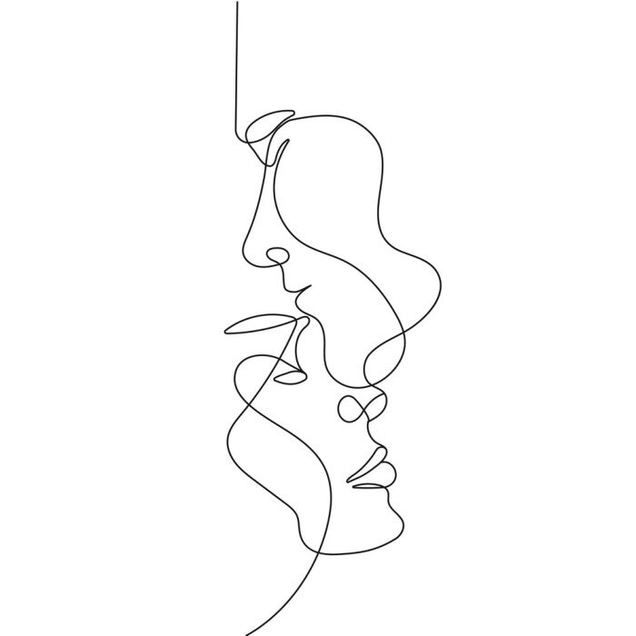 Poster Couple Trendy Line Art Drawing. One Line Couple Illustration. Minimalistic Black Lines Drawing. Continuous One Line Abstract Drawing. Modern Scandinavian Design. Vector EPS 10
