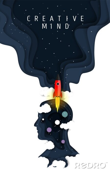 Poster Creative mind poster, vector paper cut illustration