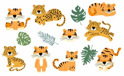 Sticker Cute animal object collection with leopard,tiger. illustration for icon,logo,sticker,printable