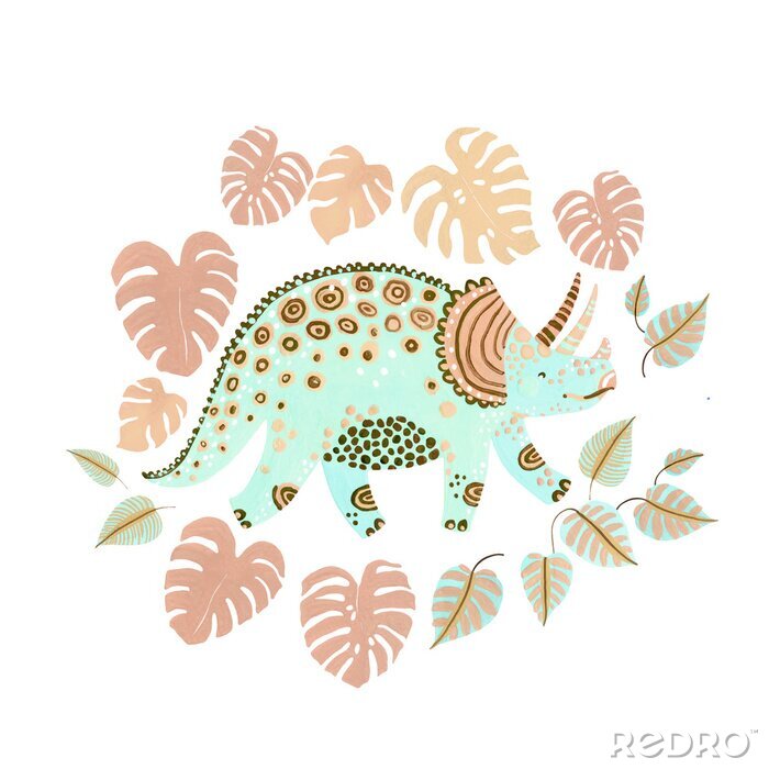 Poster Cute cartoon dinosaur poster in scandinavian style