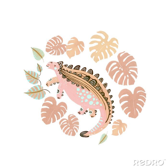 Poster Cute cartoon dinosaur poster in scandinavian style