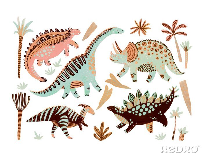 Poster Cute cartoon dinosaurs poster in scandinavian style
