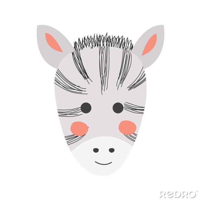 Poster Cute hand drawn zebra in black and white style. Cartoon illustration in scandinavian style