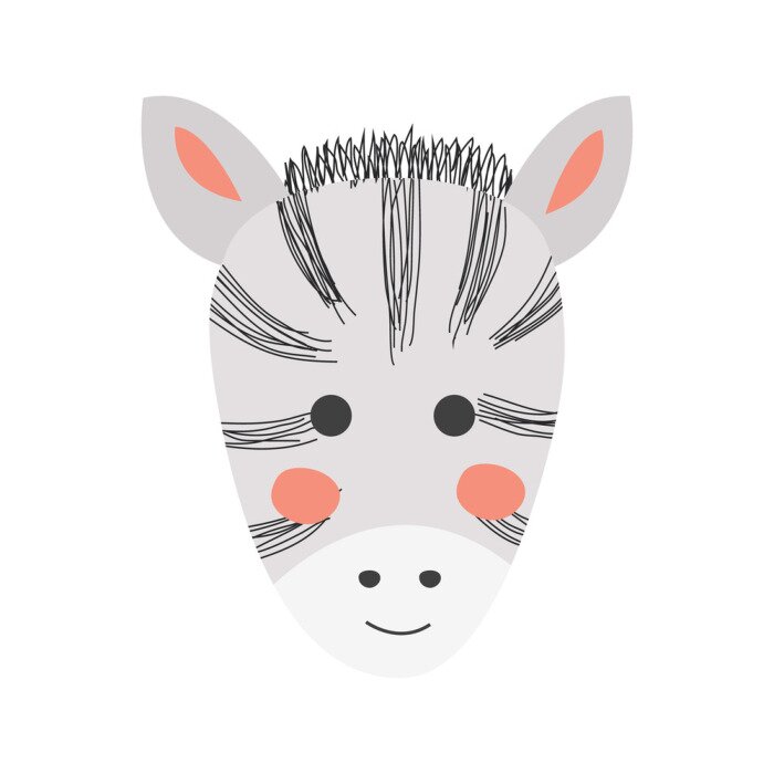 Poster Cute hand drawn zebra in black and white style. Cartoon illustration in scandinavian style
