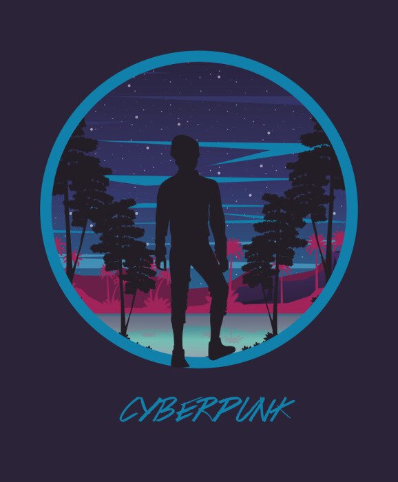 Poster cyber punk poster with man in landscape silhouette
